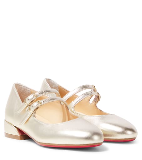 Christian Louboutin Kids 제인 필 메탈릭 가죽 메리 제인 플랫