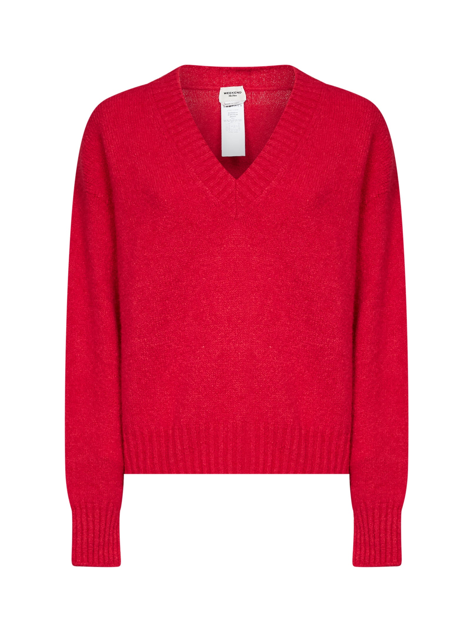 MaxMara Weekend 레드 알파카 혼합 WKDVISITA 브이넥 스웨터