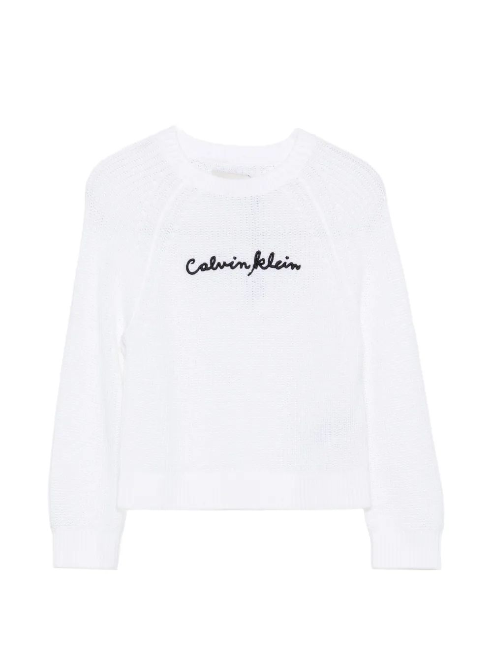 Calvin Klein Kids 로고 자수 래글런 스웨터