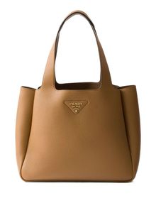 Medium Enamel Triangle Logo Leather Tote Bag | 프라다 | FETCHING