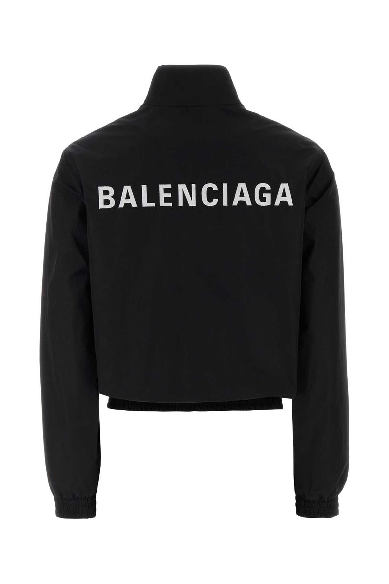 ジャケット BALENCIAGA JACKET (818552TPQ38 1000) Balenciaga Logo Embroidered Zip-Up Jacket – Cettire