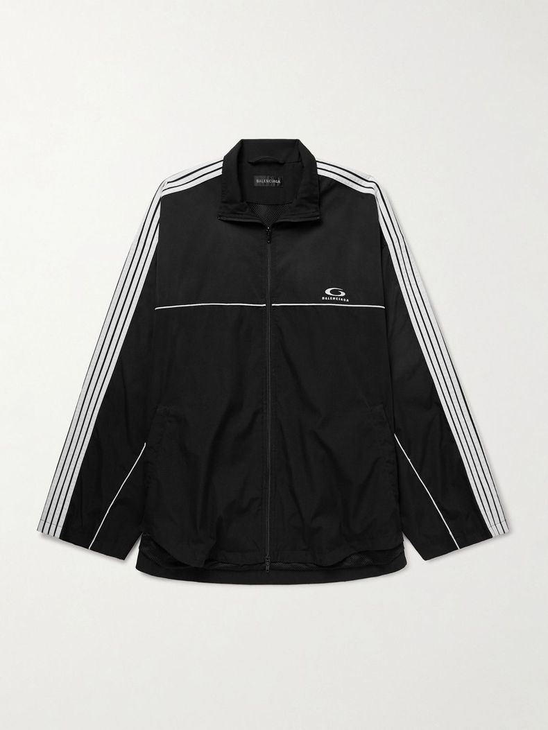 Oversized Striped Logo Embroidered Recycled Shell Track Jacket