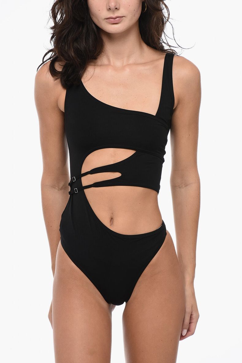 OFF-WHITE ワンヒス スリフレス 水着 OWFC014F23JER001 1000 シードレス SEA DRESS バックリボンVネックリブワンピース/水着
