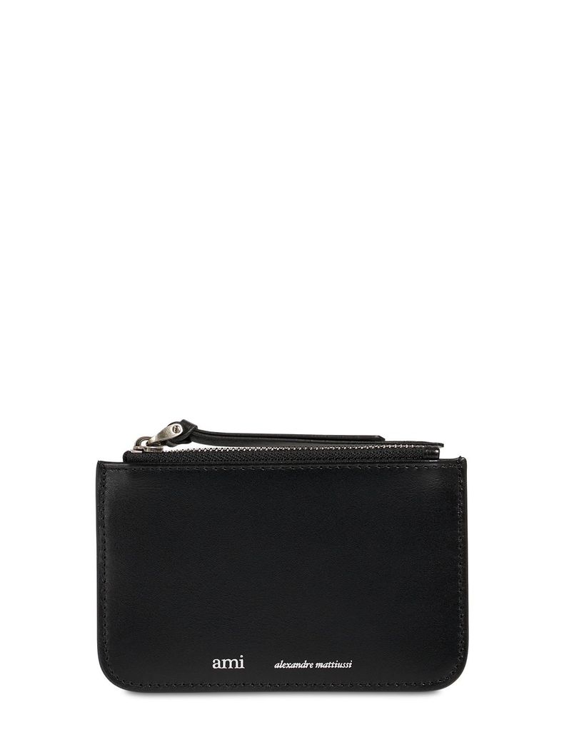 로고 가죽 지퍼 코인 지갑