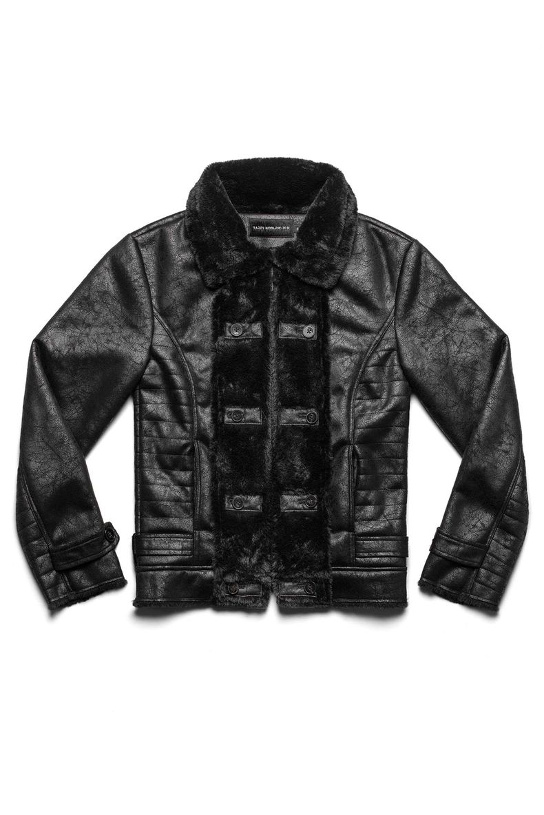 Racer RACERWORLDWIDE sheepskin jacket black s Worldwide white