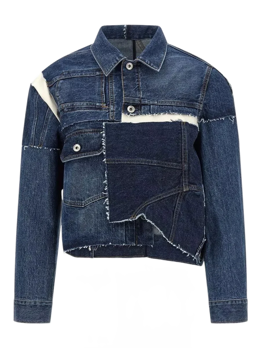 SACAI 크롭드 패치워크 데님 자켓