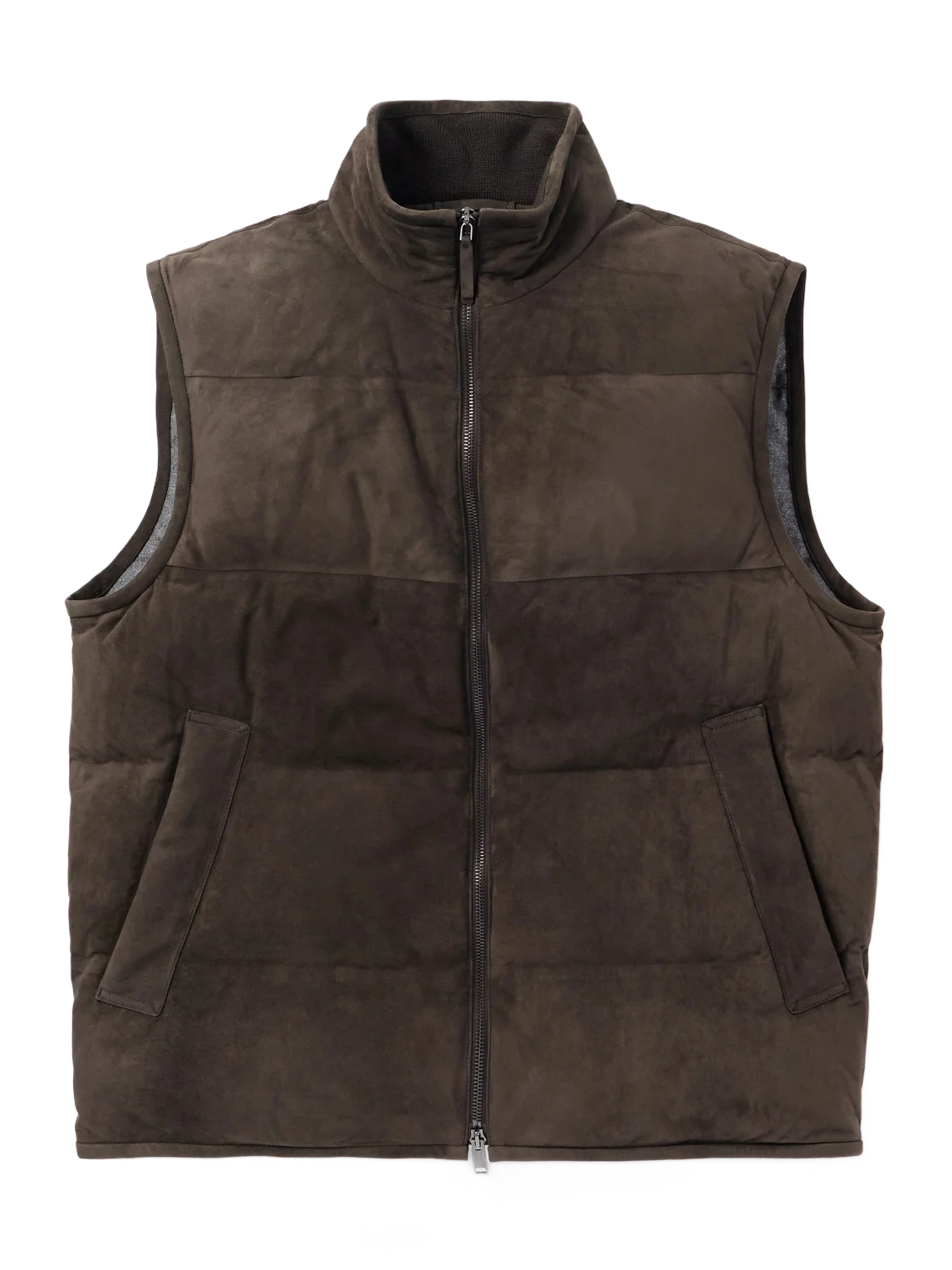 ZEGNA 퀼티드 스웨이드 다운 조끼