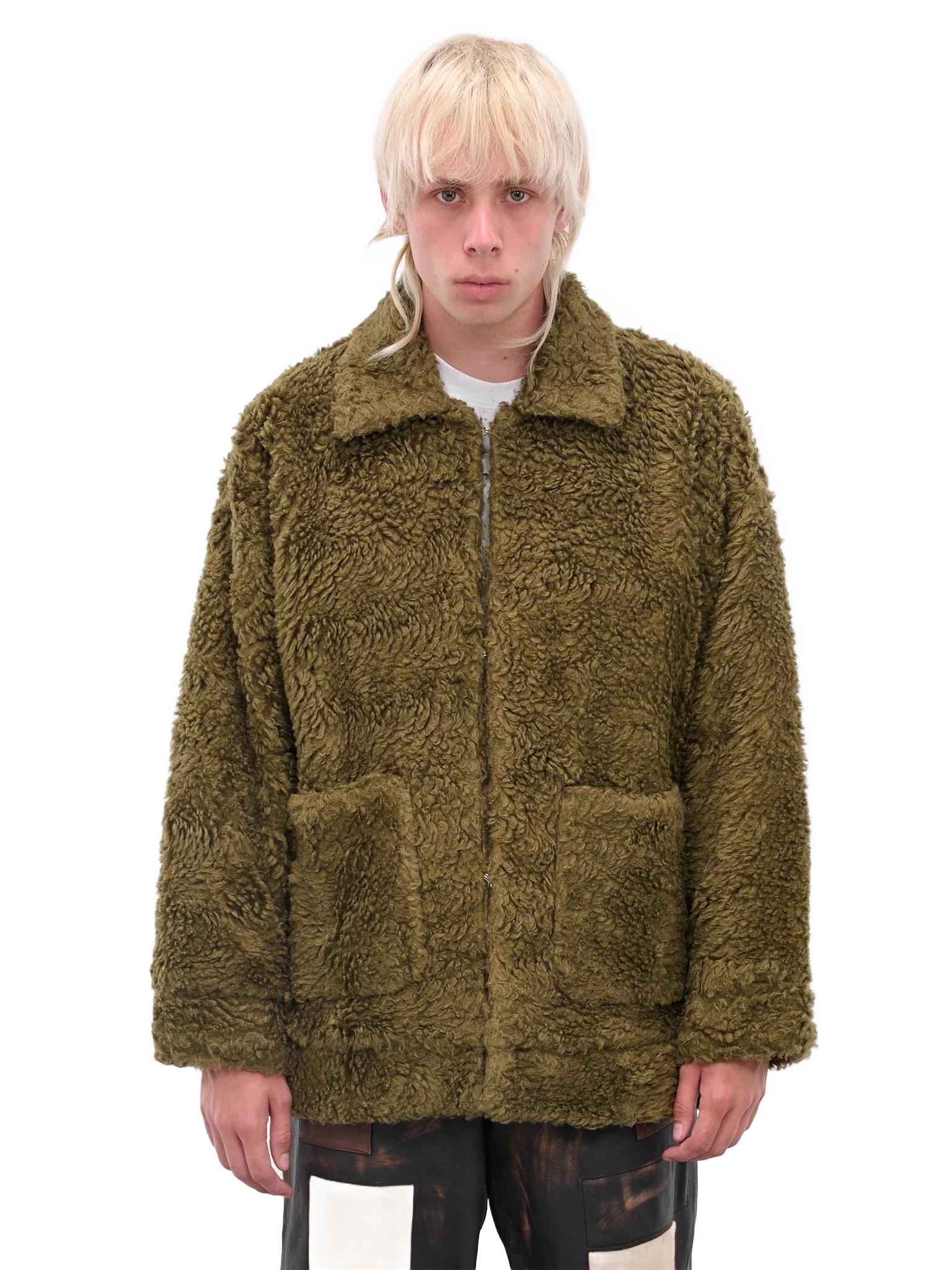 Doublet 카키 헴프 페인팅 플리스 자켓
