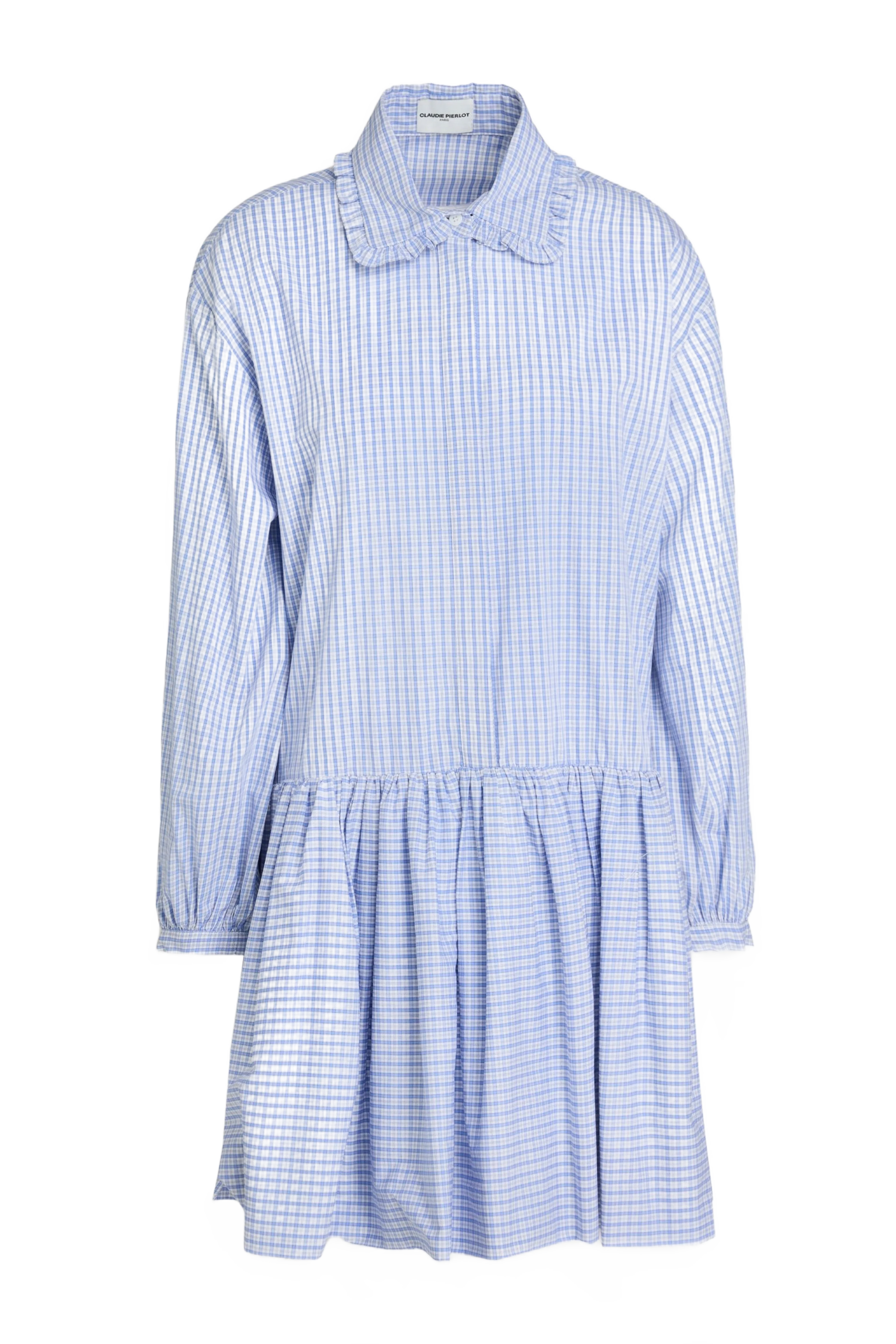 Claudie Pierlot  체크 코튼 팝린 러플 미니 셔츠 원피스