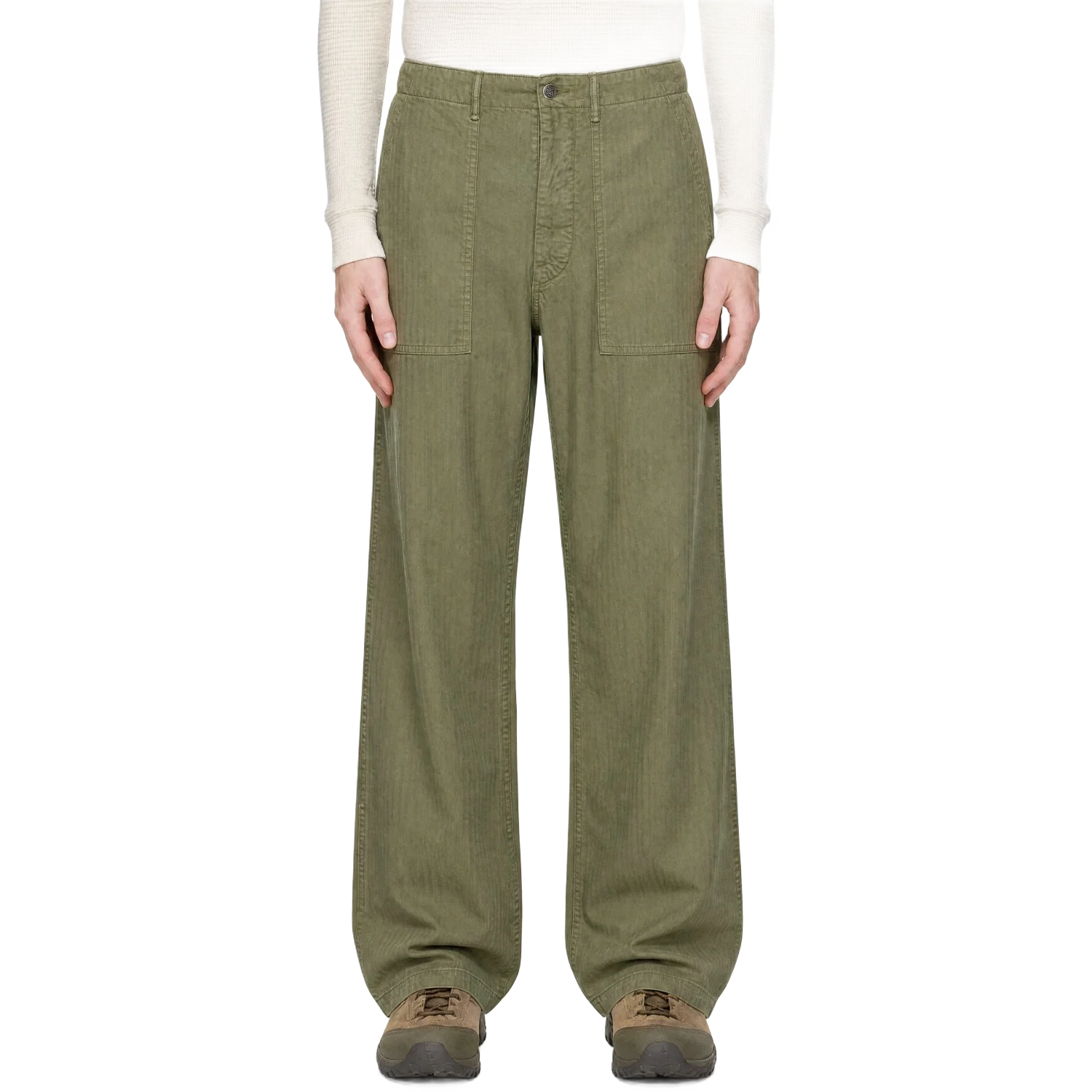 RRL 카키 헤링본 유틸리티 바지