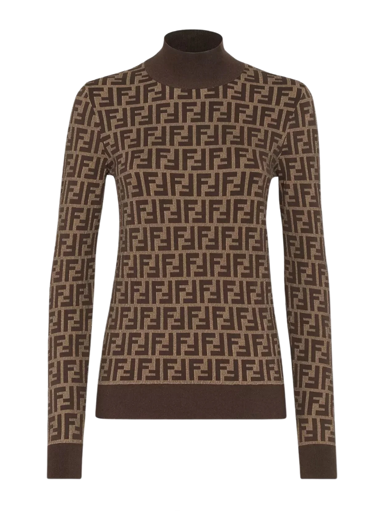 FENDI 코튼 자카드 리브드 하이넥 점퍼