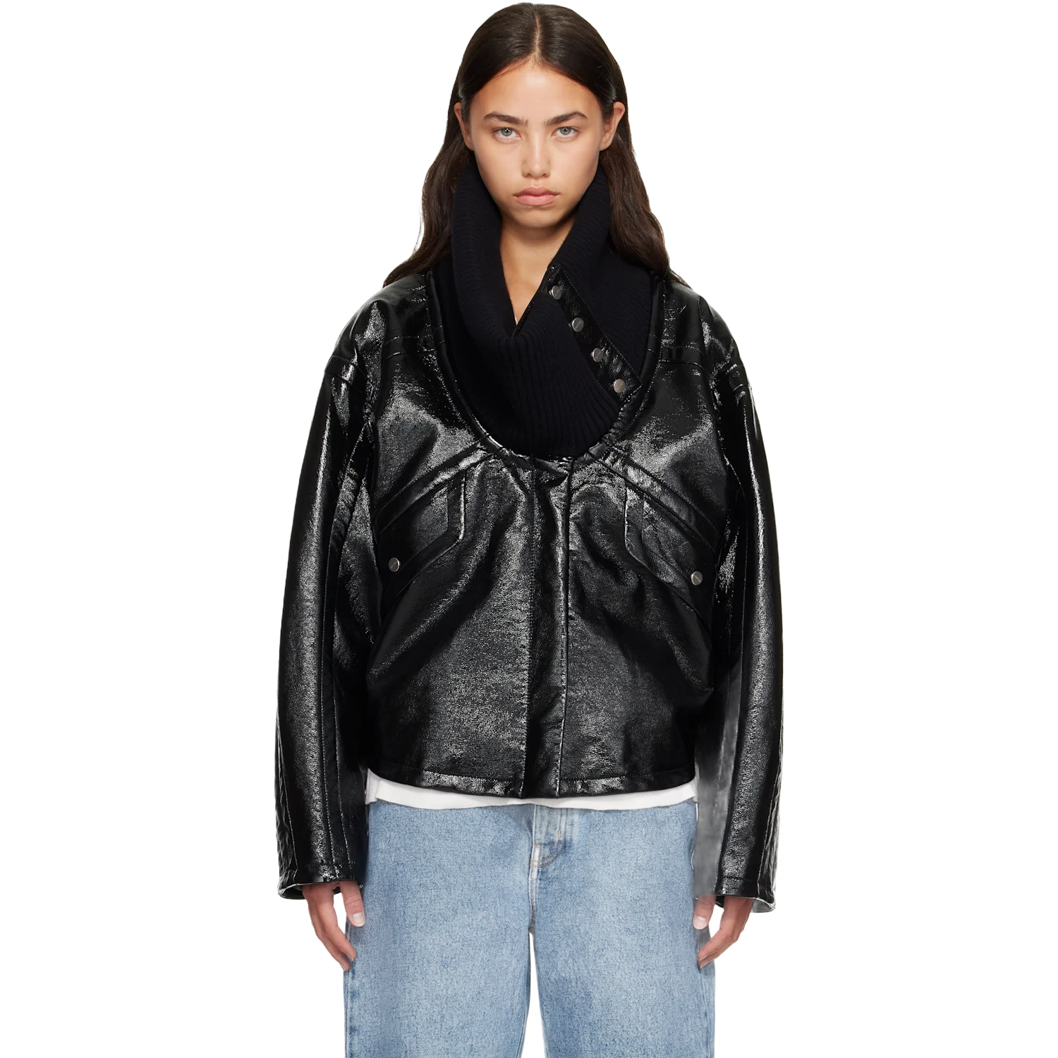 LANVIN 블랙 쇼트 비닐 코트