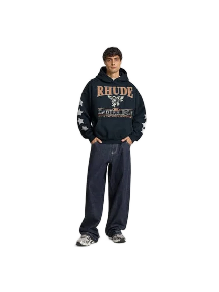 Rhude 후디 라벨 프린트 블랙