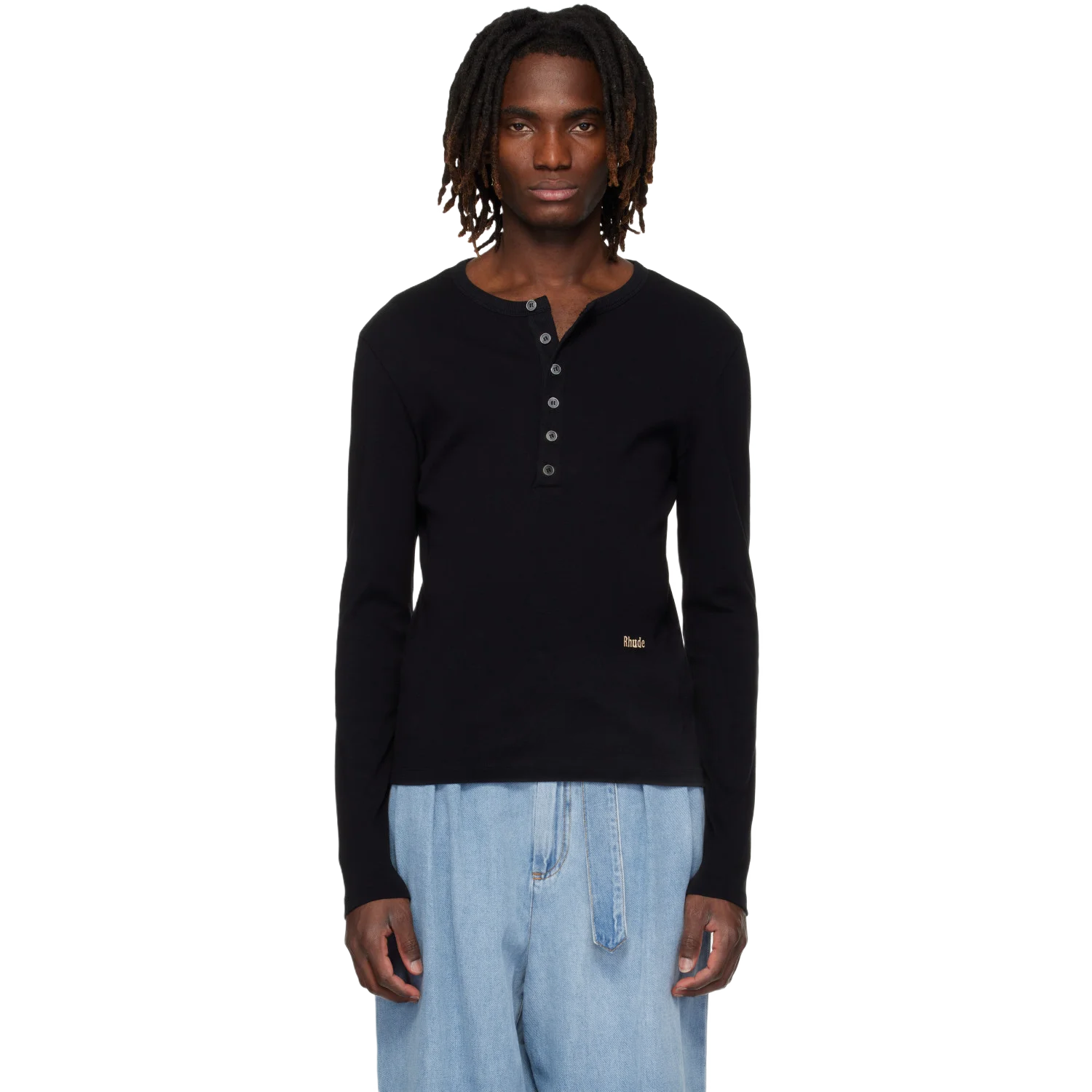 Rhude 블랙 로고 롱슬리브 헨리