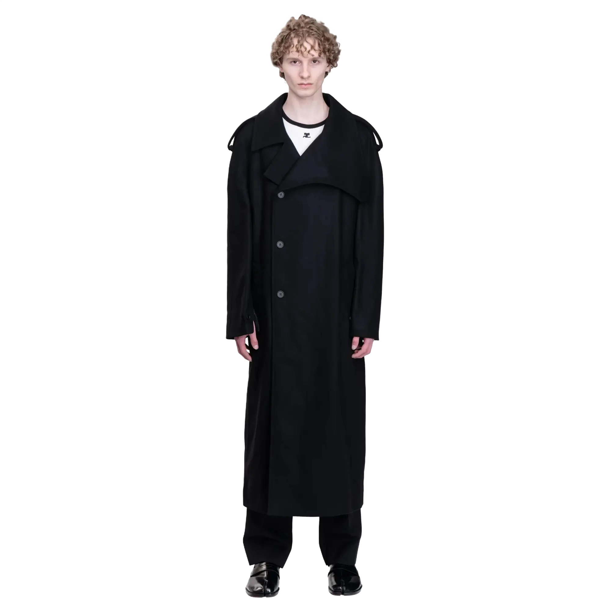 COURRÈGES 오블리크 울 맥시 트렌치코트