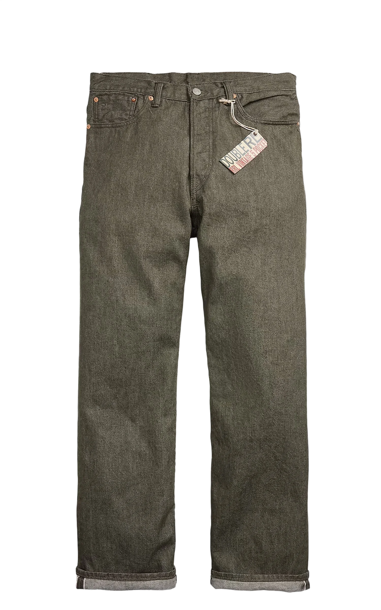 RRL 올리브 빈티지 5포켓 셀비지 진 올리브 린스