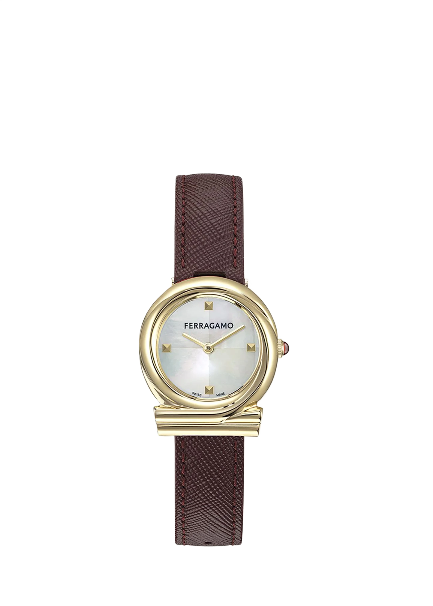 SALVATORE FERRAGAMO 간치니 트위스트 28MM IP 옐로우 골드 자개 시계