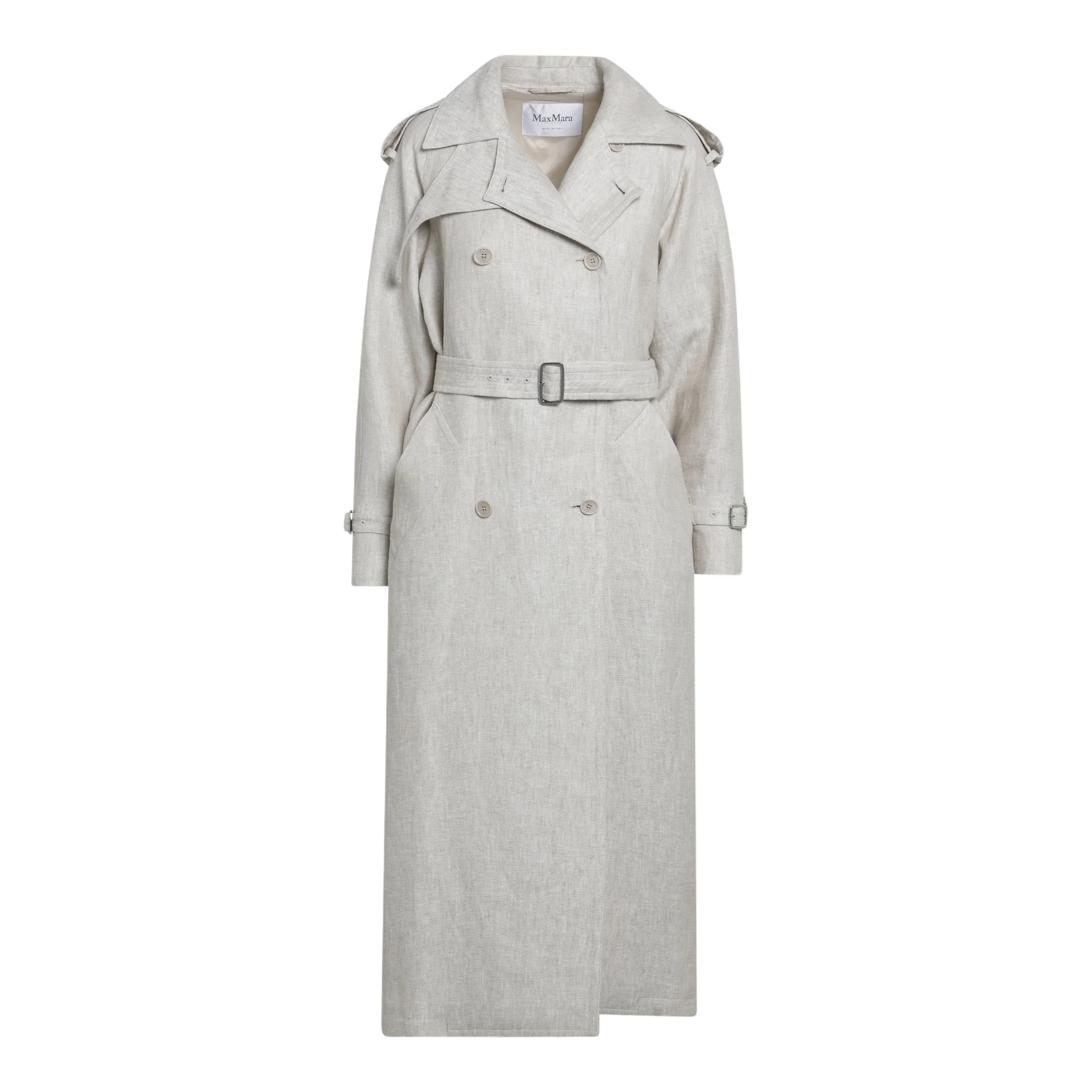 MAXMARA 샌드 컬러 더블 브레스트 더스터 코트 리넨 드릴
