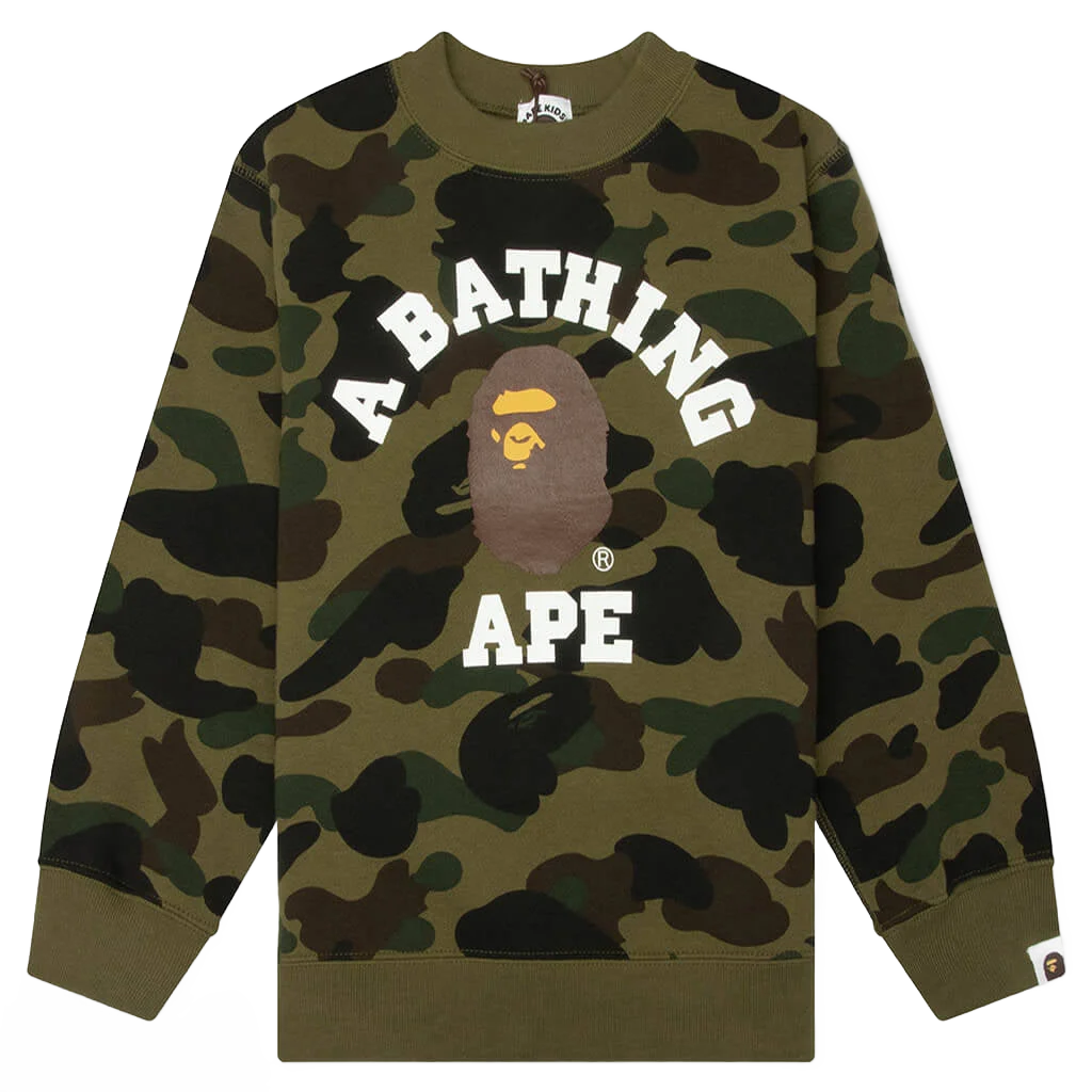 Bape 키즈 카모 대학 크루넥 스웨트셔츠