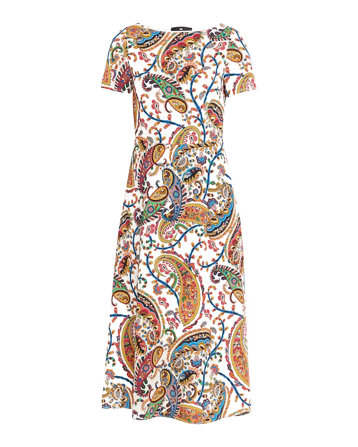 ETRO 페이즐리 프린트 반팔 A라인 미디 원피스