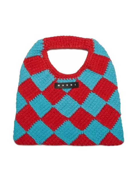 Marni Kids 다이아몬드 체크 크로셰 가방