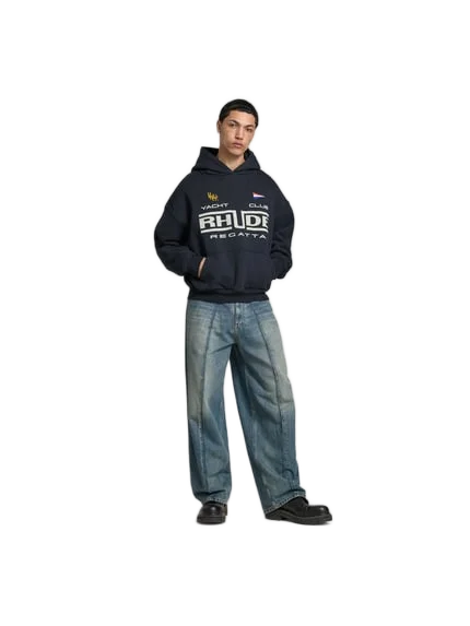 Rhude 레귤러 핏 후드티 로고 프린트 안트라사이트