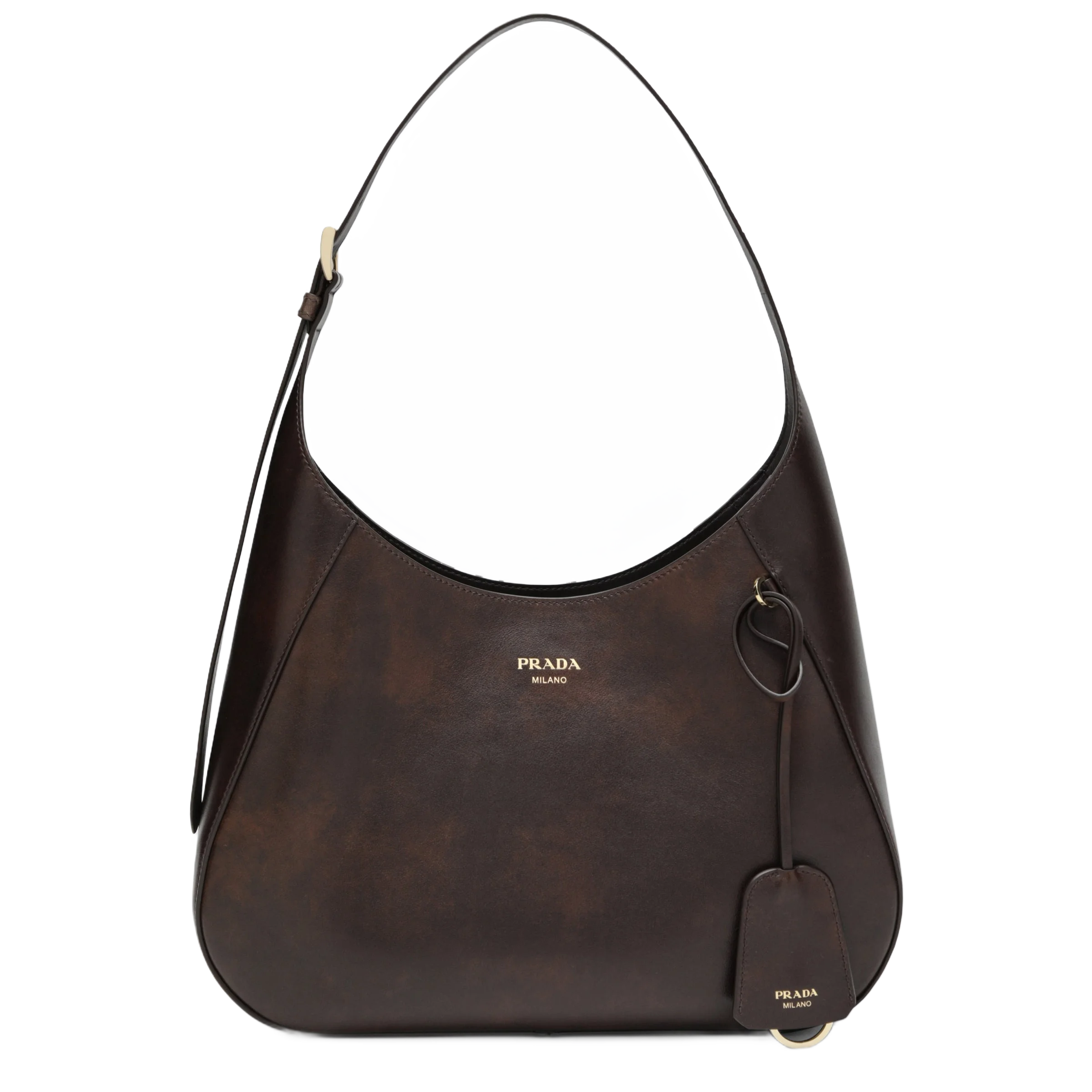 PRADA 부기 미디엄 브라운 가죽 호보백