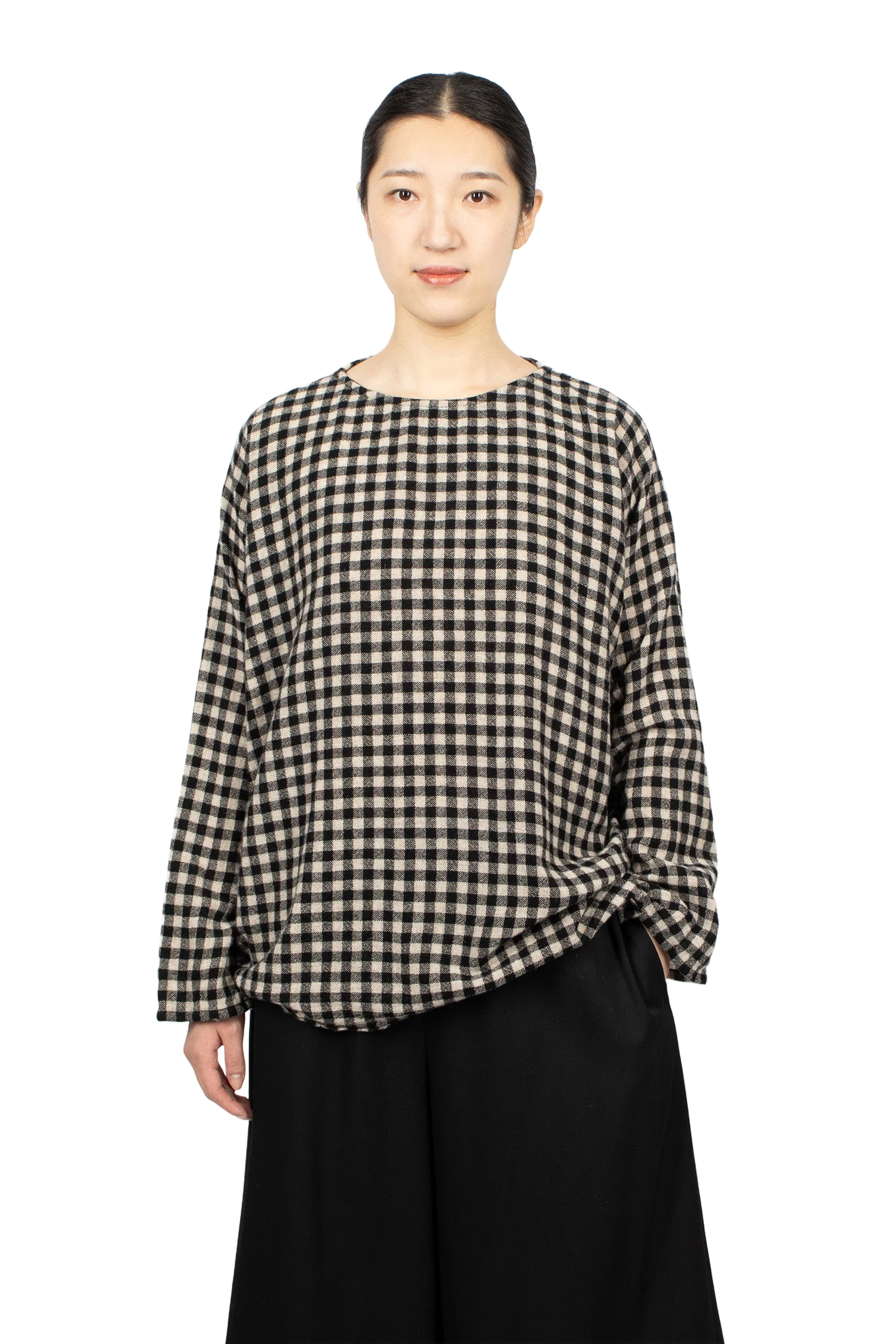 DANIELA GREGIS 워시드 울 셔츠 내추럴 블랙 체크