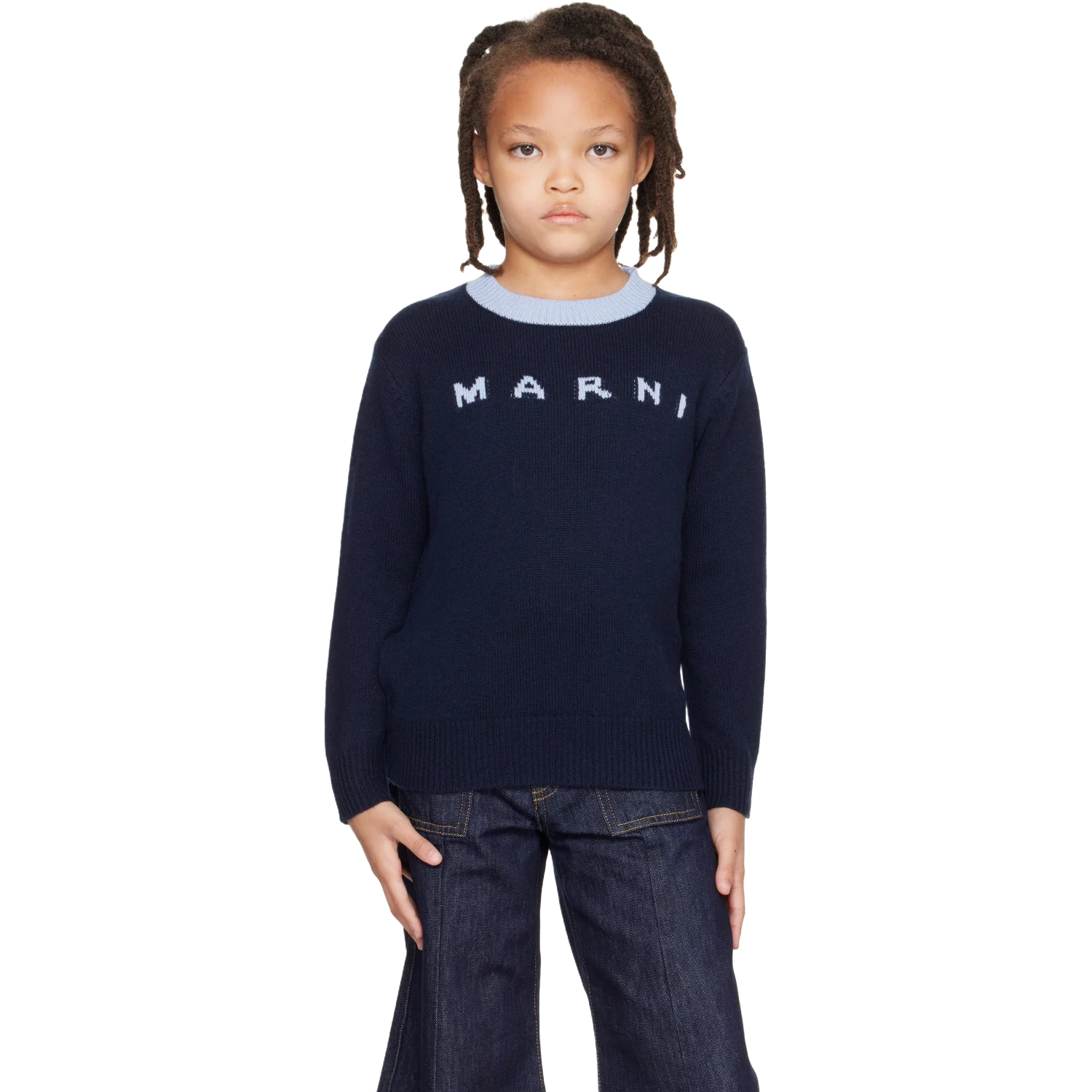 MARNI 키즈 인타르시아 니트 로고 스웨터