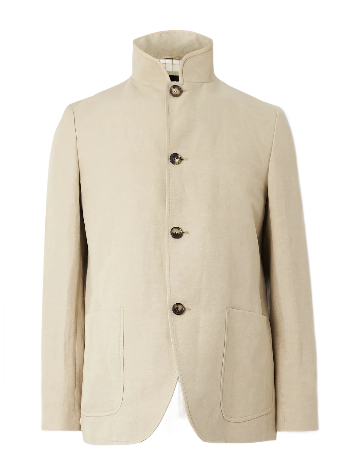LOROPIANA 스파냐 언스트럭처드 네루칼라 린넨 실크 블렌드 트윌 자켓