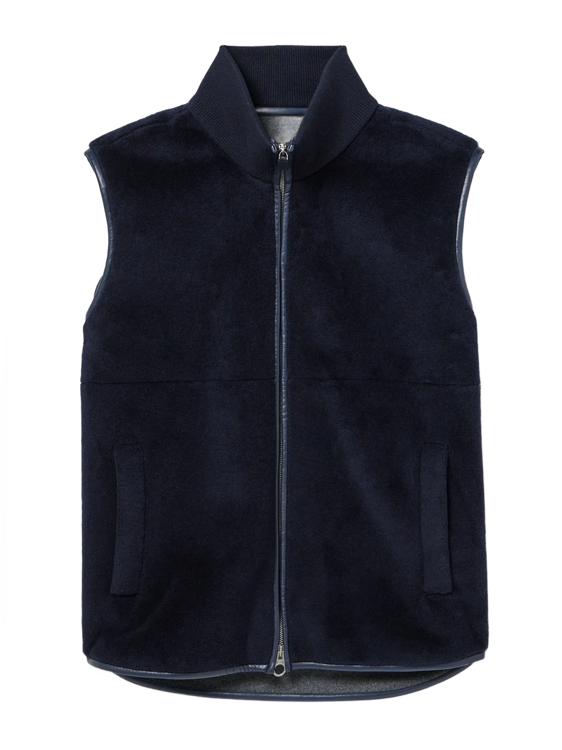 LOROPIANA 엔니오 가죽 트리밍 울 실크 혼합 플리스 조끼