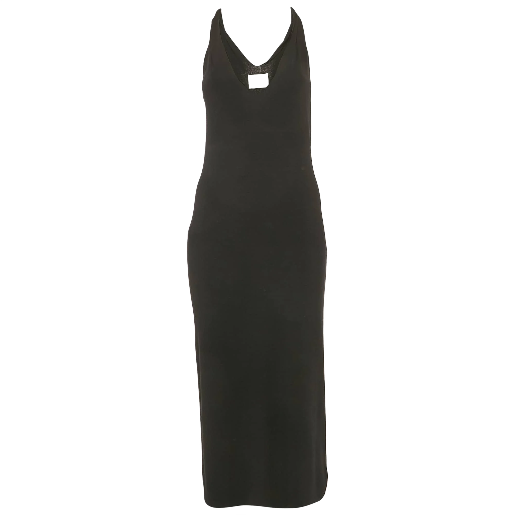 DION LEE 블랙 저지 V넥 트위스트 숄더 디테일 미디 드레스