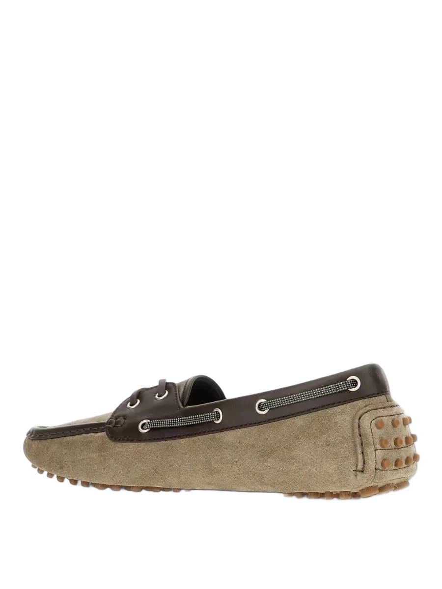 BRUNELLO CUCINELLI 스웨이드 로퍼 대비 트림 메탈 아이렛