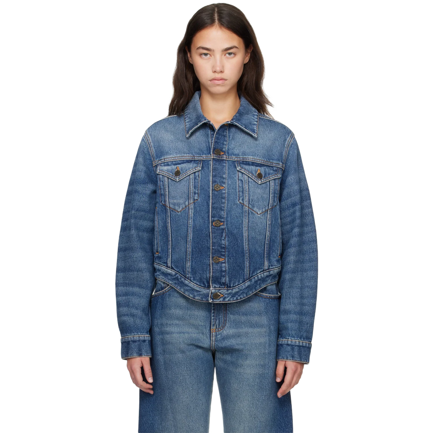 JEAN PAUL GAULTIER 블루 더 JPG 커브드 자켓