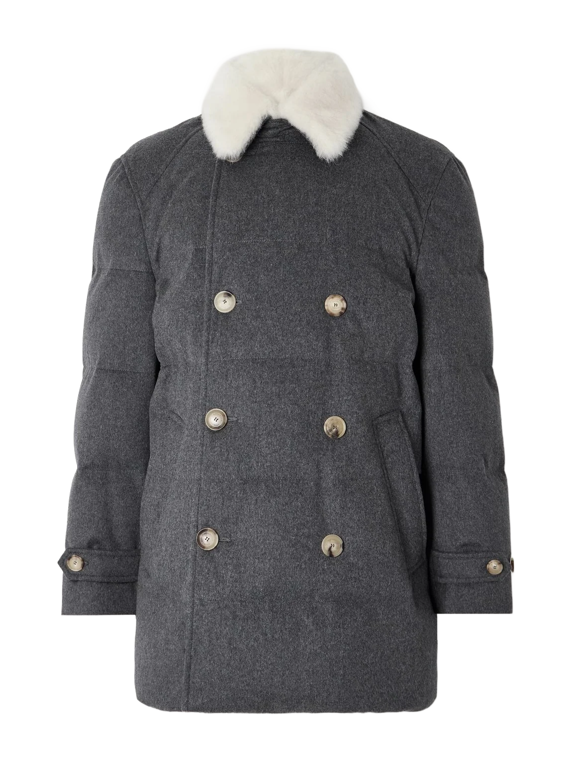BRUNELLO CUCINELLI 더블브레스트 시어링 트리밍 퀼팅 울 다운 자켓