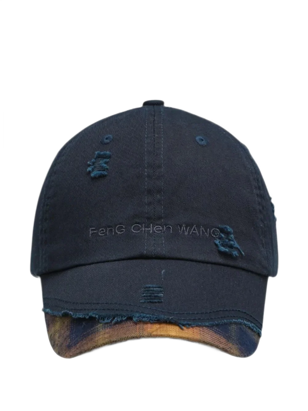 Feng Chen Wang 디스트레스드 체크 패널 야구 모자