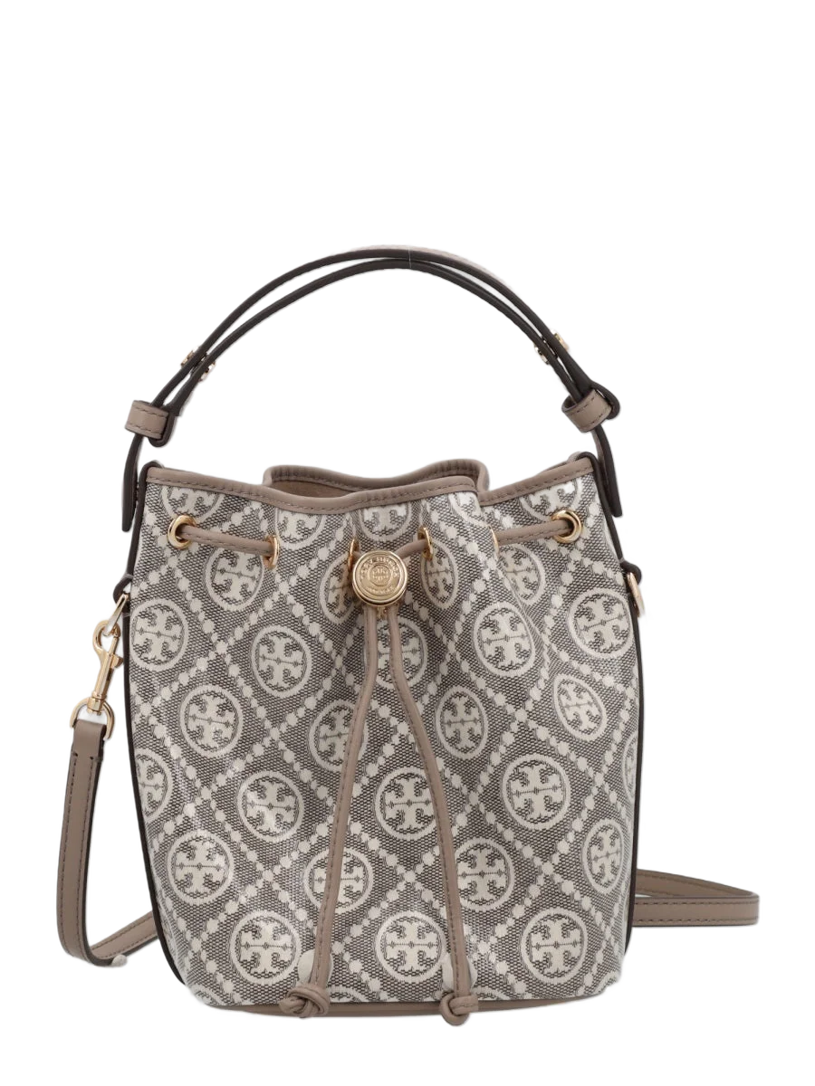 TORY BURCH 토리 버치 미니 버킷 백 T 모노그램 캔버스 18cm x 14cm x 9cm