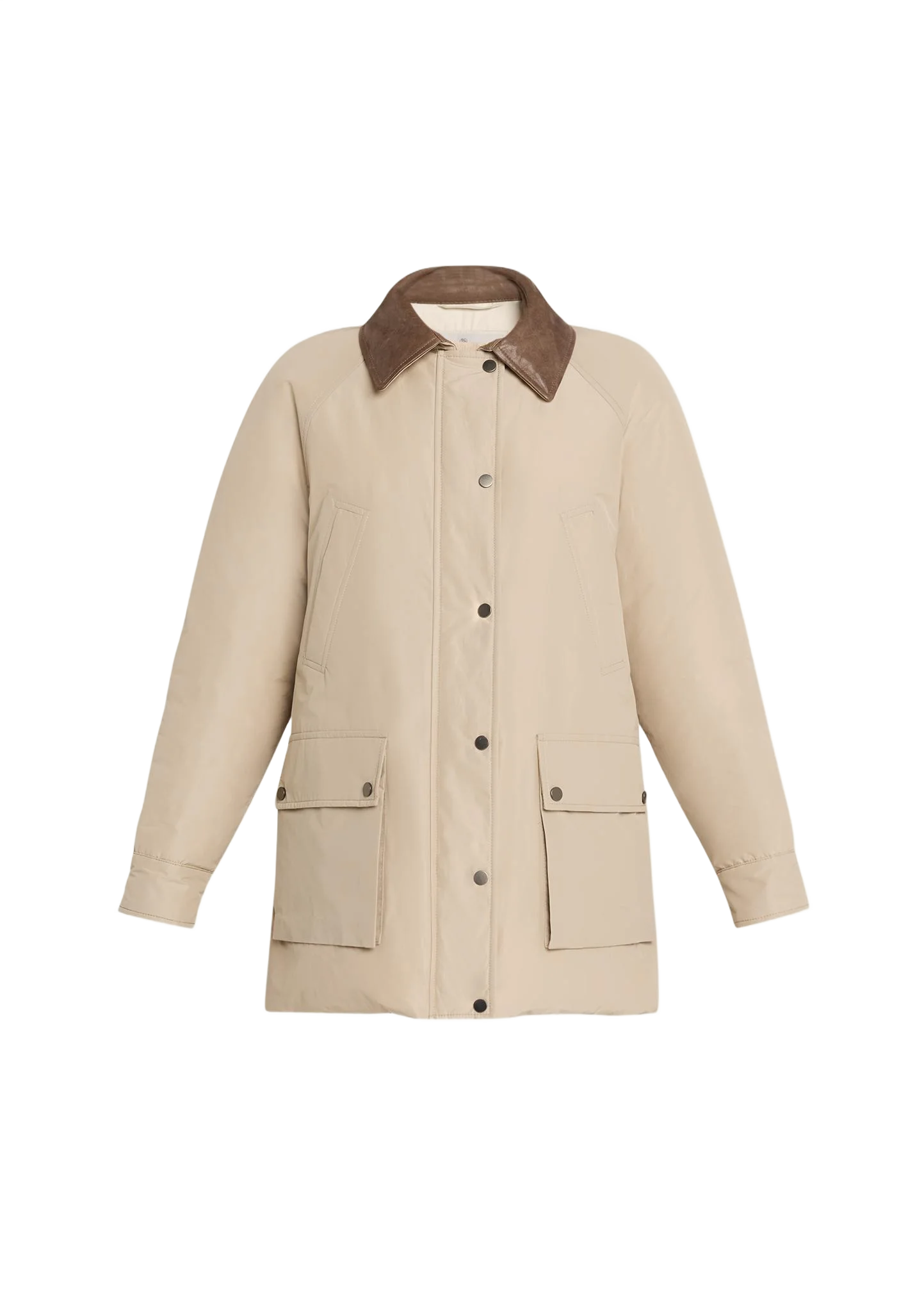 BRUNELLO CUCINELLI 가죽 칼라 패딩 코튼 테크노 카코트