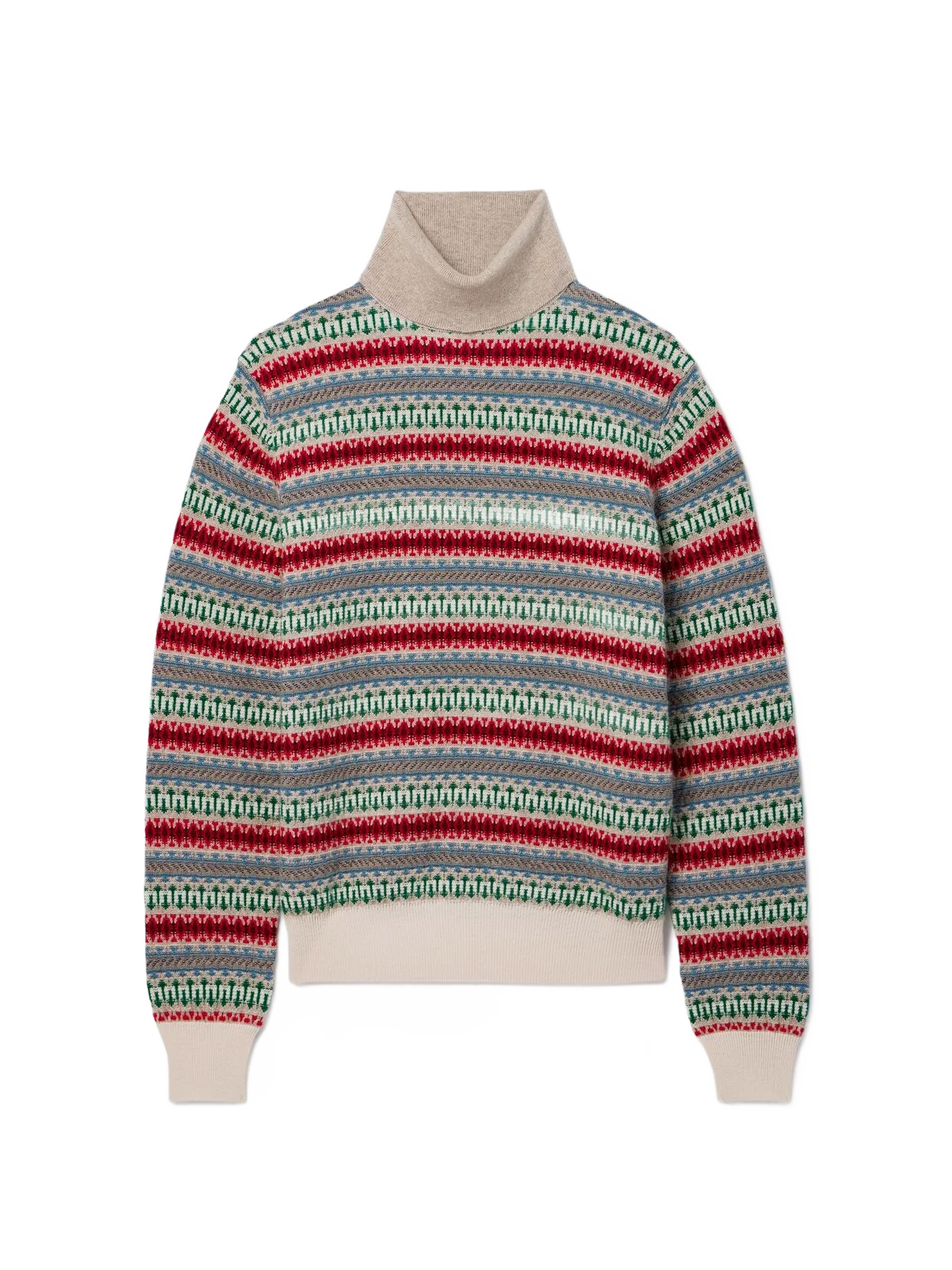 LOROPIANA 홀리데이 노엘 페어 아일 캐시미어 자카드 터틀넥 스웨터